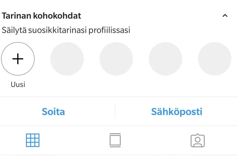 Instagram yritystilissä saat yrityksesi yhteystiedot helposti asiakkaan ulottuville.