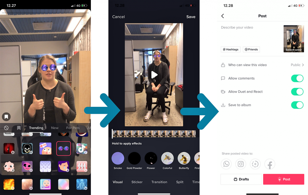 Kuvaohjeistus videon tekemiseen TikTokissa