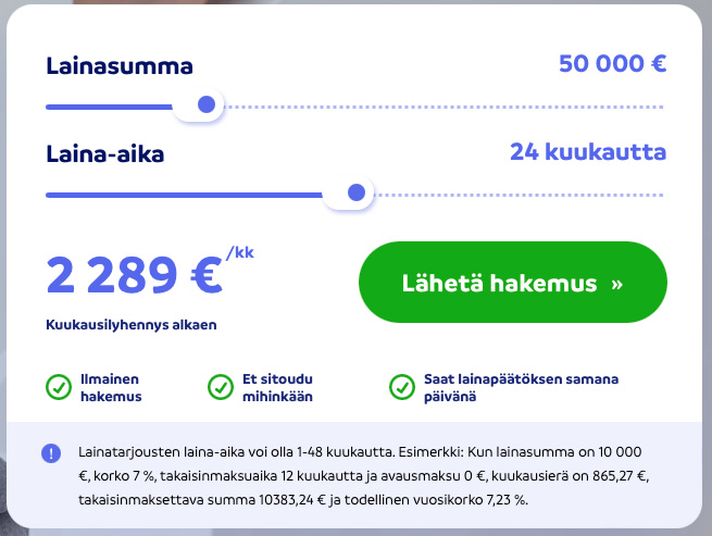 Yrityslainan summaa ja laina-aikaa on helppo muuttaa, kun lainahakemuksen tekee Sortterin kautta
